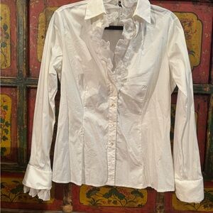 White Ruffled Button Down Shirt